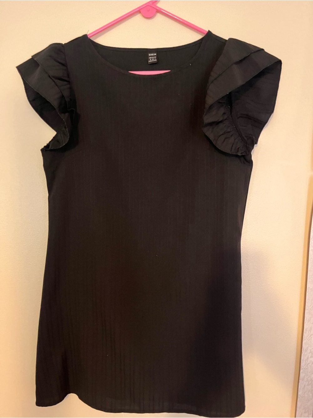 SHEIN Black Textured Round-Neck Shift Dress
